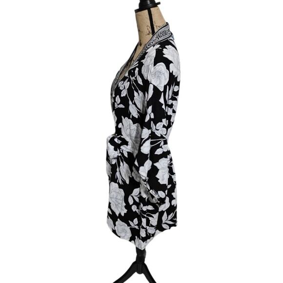 Cynthia Rowley Floral Kimono Duster Black White Flowers Cover Up Plus Size 2X - Picture 3 of 10